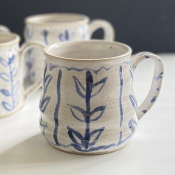 Big Huggable Mug With Blue And White Abstract Floral Hand Painted Design, 2 of 12