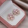 Monaco D’or Gold Pavé Trefoil Flower Charm Stud Earrings, thumbnail 2 of 5