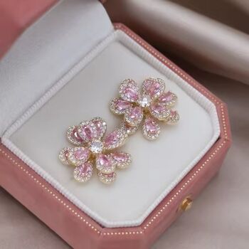 Monaco D’or Gold Pavé Trefoil Flower Charm Stud Earrings, 2 of 5