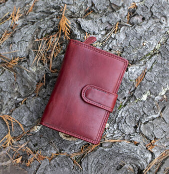 Women's Luxury Burgundy Leather Tab Trifold Purse Rfid Protected Personsalised, 2 of 7