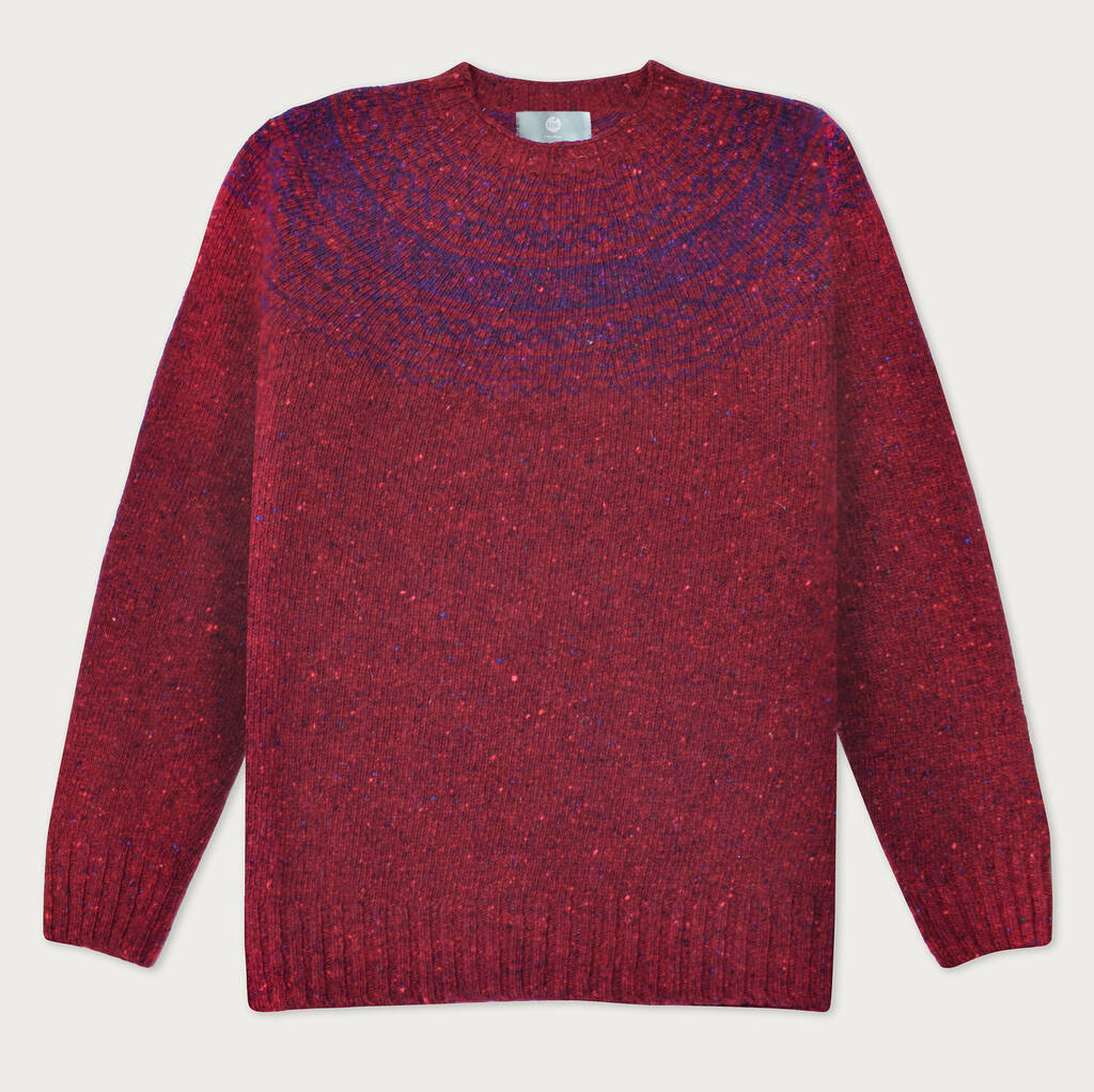 T Lab Conall Warm Red Fair Isle Lambswool Jumper, 1 of 6