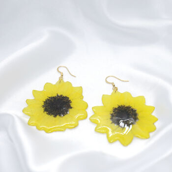 Real Sunflower Sterling Silver Or Gold Plated Earrings, 8 of 12