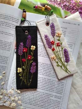 Lavender Hand Embroidered Linen Bookmark, 10 of 12