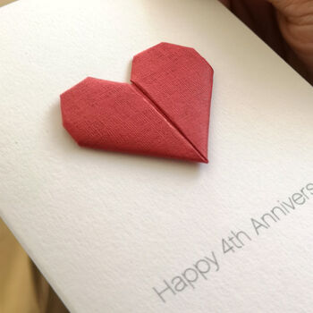 Personalised 4th Linen Anniversary Origami Heart Card, 2 of 7