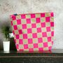 Large Cosmetic Bag Pink Checkered Pattern On Natural, thumbnail 1 of 3