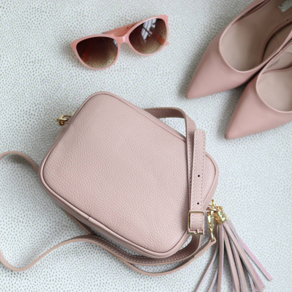 Leather Cross Body Handbag With Tassel, Blush Pink By The Leather Store ...