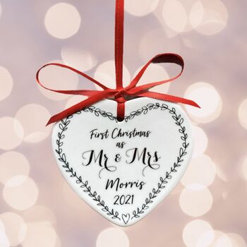 Mr And Mrs First Christmas Heart Decoration, 4 of 4