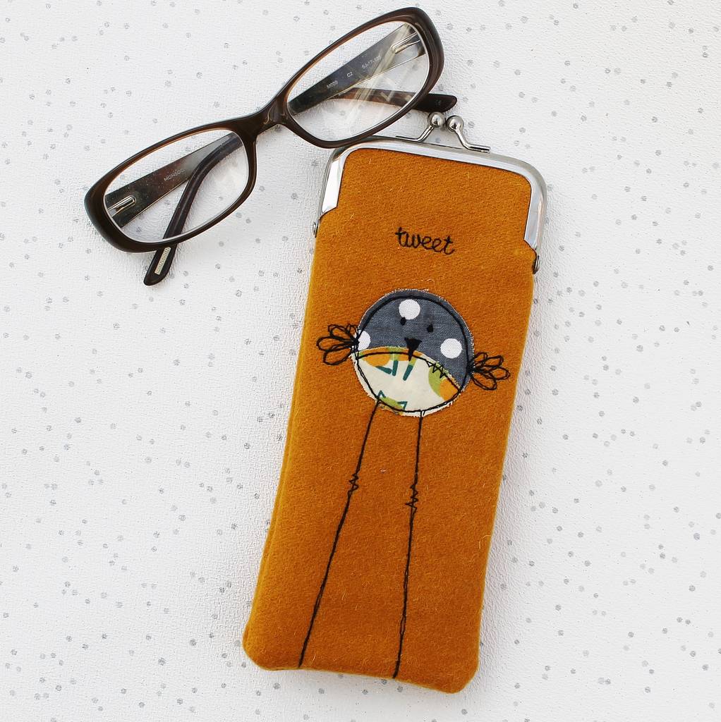 Bird Design Fabric Glasses Case With Clasp By Honeypips