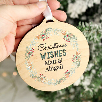 Personalised Wreath Round Wooden Decoration, 4 of 4