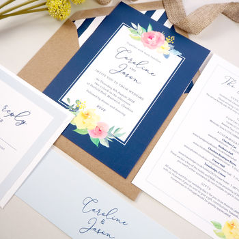 Caroline Navy Floral Wedding Invitations, 2 of 4
