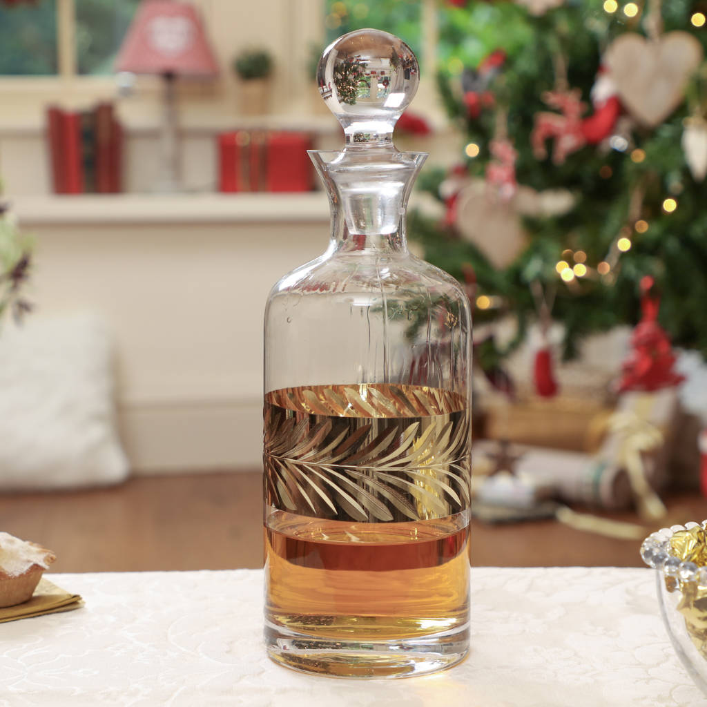gold etched brandy decanter gift for him by dibor