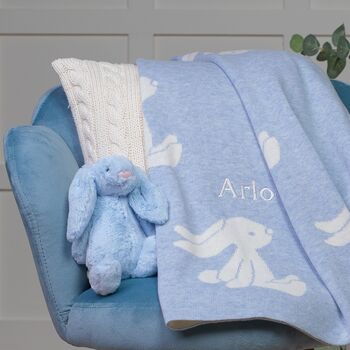Personalised Blue Bashful Bunny Baby Blanket, 2 of 6