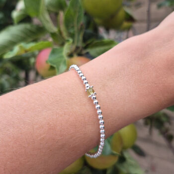 Sterling Silver Single Peridot August Bead Birthstone Stretch Bracelet Gift, 6 of 6