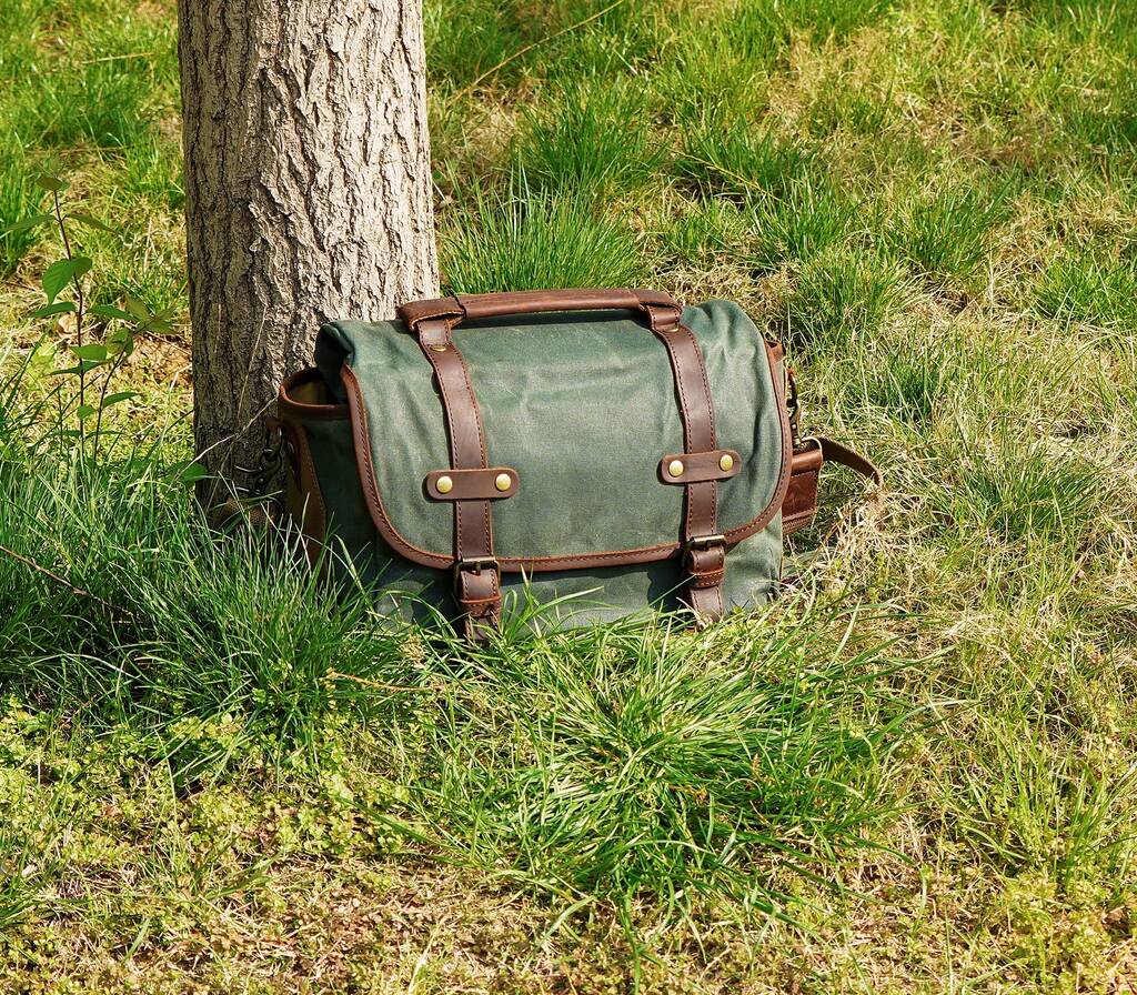Waxed Canvas Bag With Dslr Camera Sleeve By EAZO