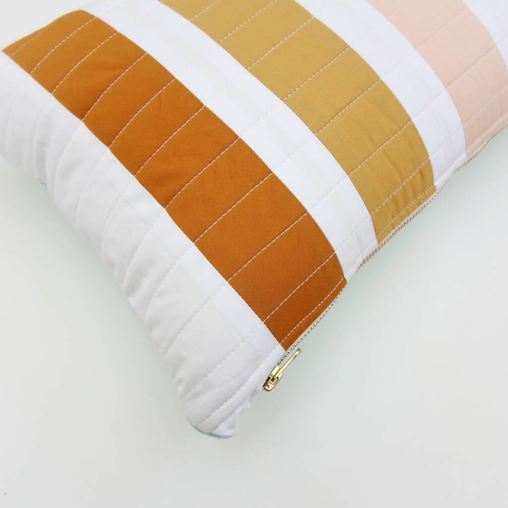 pastel rainbow striped handmade quilted cushion cover by kindred quilting co