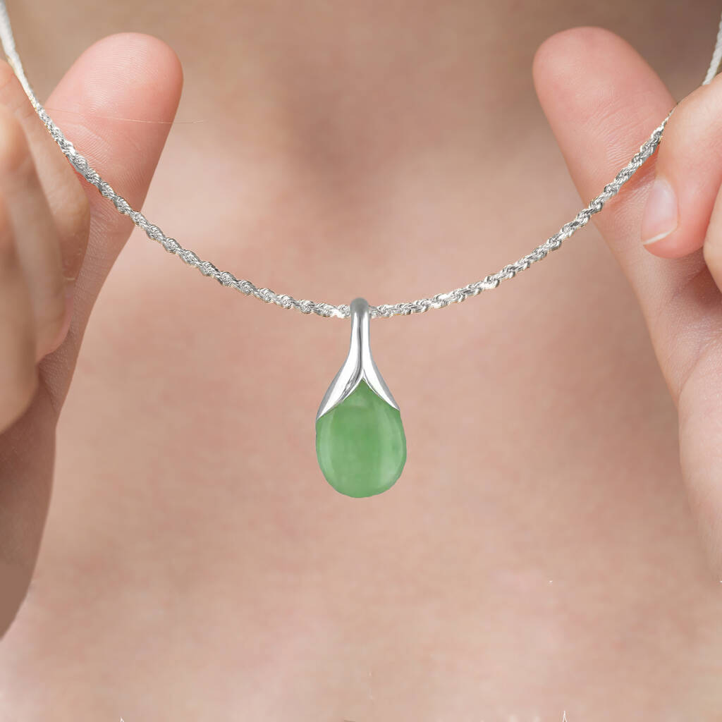 Genuine Jade Teardrop Necklace In Sterling Silver By Songs of Ink and