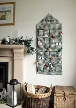 Personalised Green Gingham Advent Calendar Embroidered, 8 of 12