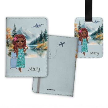 Personalised Cartoon Lady Passport Cover Luggage Tag, 2 of 9