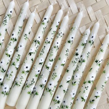 Hand Painted White Anemone Taper Candles, 2 of 12
