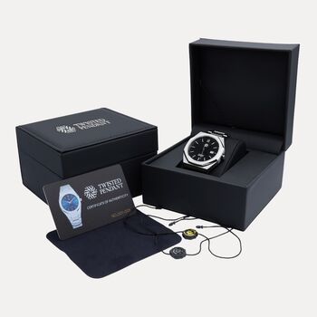 Mens Silver And Black Obsidian Steel Watch, 11 of 12