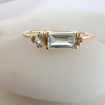 Luella Asymmetrical Blue Topaz And Tourmaline Ring, 6 of 7