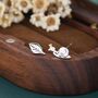 Sterling Silver Mismatched Snail And Leaf Stud Earrings, thumbnail 4 of 12