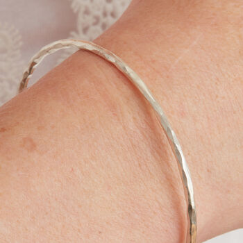 Hammered Silver Skinny Stacking Bangle, 2 of 12