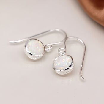 Sterling Silver White Opal Drop Earrings, 2 of 11