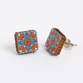 Granny Square Wooden Earrings, 2 of 4