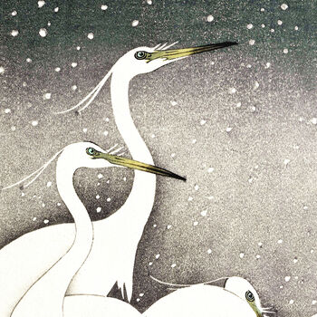 Vintage Japanese Cranes Snow Wall Art Print, 5 of 5