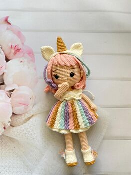 Handmade Crochet Unicorn Doll, Knit Doll, 10 of 12