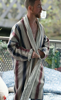 Port Stripe Organic Cotton Reversible Dressing Gown Robe, 4 of 10