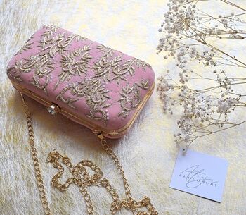 Amana Blush Pink Velvet Embroidered Clutch, 3 of 3