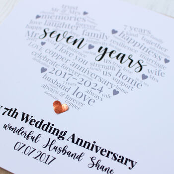 Personalised 7th Copper Wedding Anniversary Card, 6 of 10