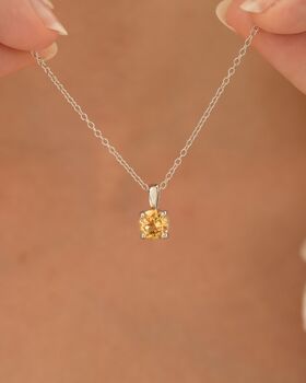 Citrine Solitaire Pendant Necklace In Sterling Silver And Gold, 9 of 11