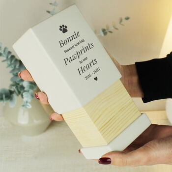 Personalised Pet Pawprints Small Wooden Urn, 2 of 3