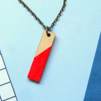 Neon Red Rectangle Geometric Wooden Necklace, 2 of 2