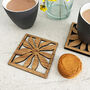 Oak Veneer Floral Coasters Set Of Four Home Gift, thumbnail 7 of 8