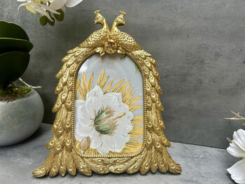 Aged Gold Coloured Peacock Photo Frame – 6x4 Inch Freestanding, 2 of 12