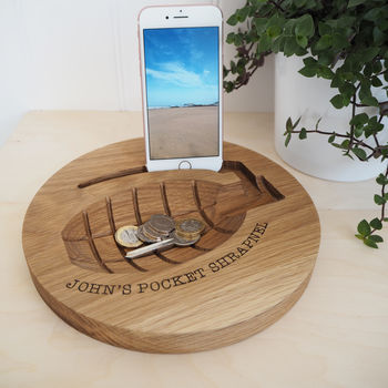 Personalised Oak Watch, Coin, Keys And Phone Holder, 5 of 5