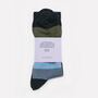 Mens Black, Blue And Khaki Block Stripe Cotton Socks, thumbnail 7 of 7