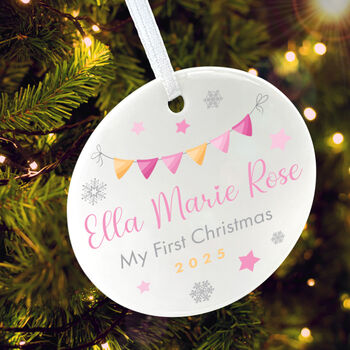 My First Christmas Baby Girl Garland Ceramic Disc Hanging Decoration Bauble + Gift Box, 5 of 6