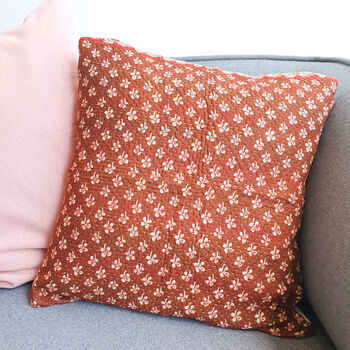 Sari Cushion Cover, Brown Floral, 46cm Handmade, 2 of 11