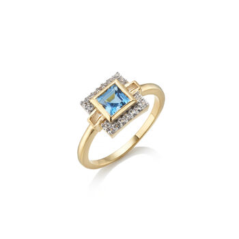 London Blue Topaz Square Art Deco Style Ring, 4 of 6