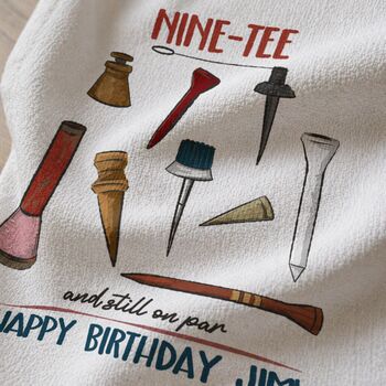 Personalised Nine Tee Tea Towel 90th Birthday Gift For Golfers, 4 of 9