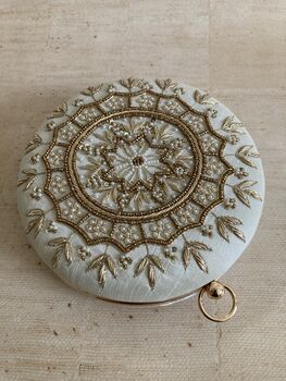 Ivory Round Handcrafted Mandala Design Clutch, 3 of 8