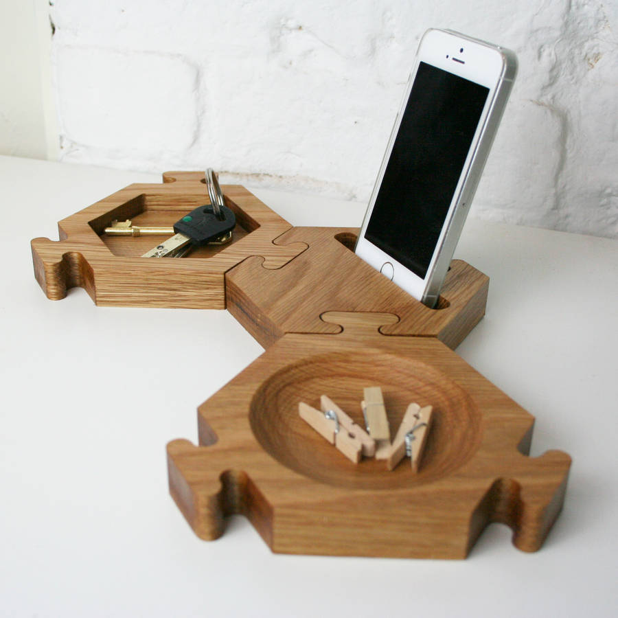 Solid Oak Interlocking Hexagon Desk Tidy By Wood Paper Scissors