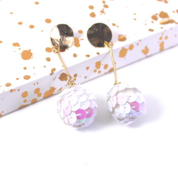 White Sequin Bauble Drop Earrings, 2 of 2