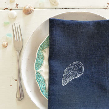 Embroidered Mussel Shell Linen Napkins, 4 of 4