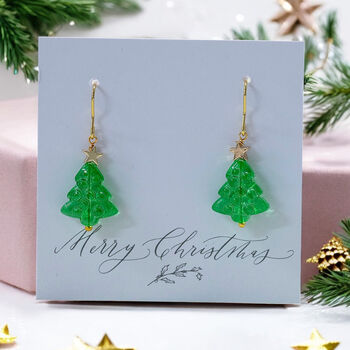 Christmas Tree Earrings With Gold Star Detail, 2 of 4